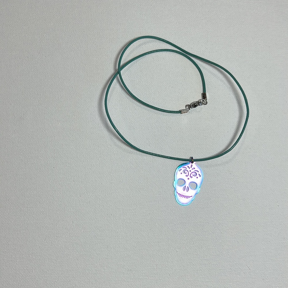 Halloween Sugar Skull Punk Goth Day oDead Pirate Rainbow Metal/Leather Necklace